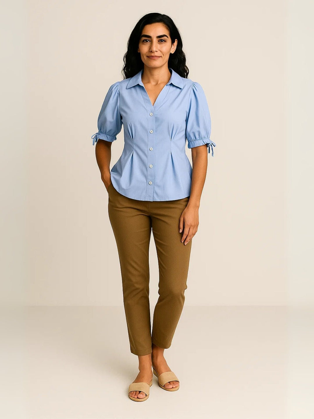 Femme portant Blouse Yorena | Blouse nouée chic