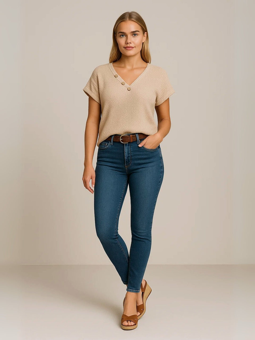 Femme portant Blouse Ysaline | Blouse légère à col V chic