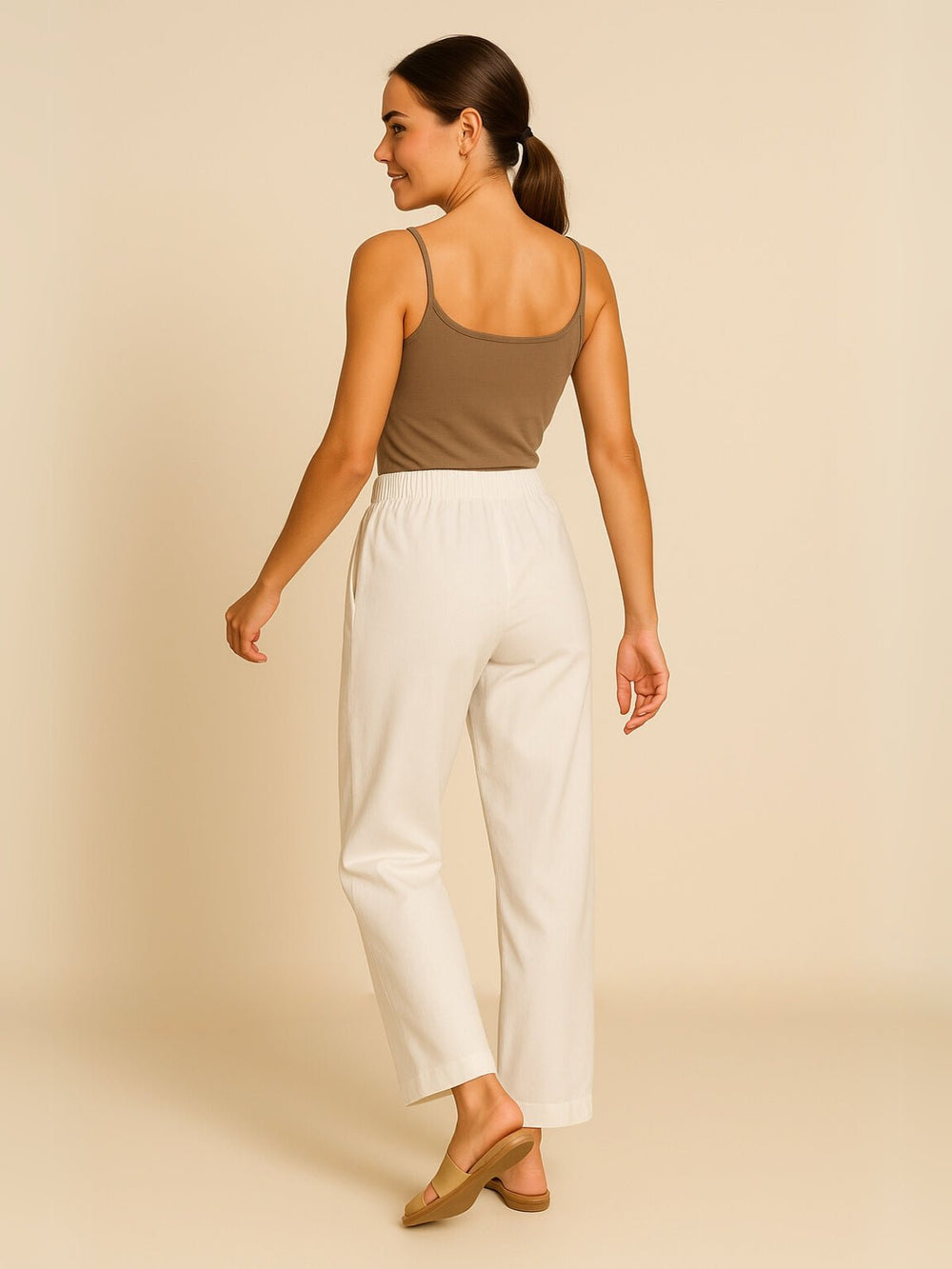 Femme portant Pantalon En Lin Ysoria | Pantalon fluide à fleurs brodées