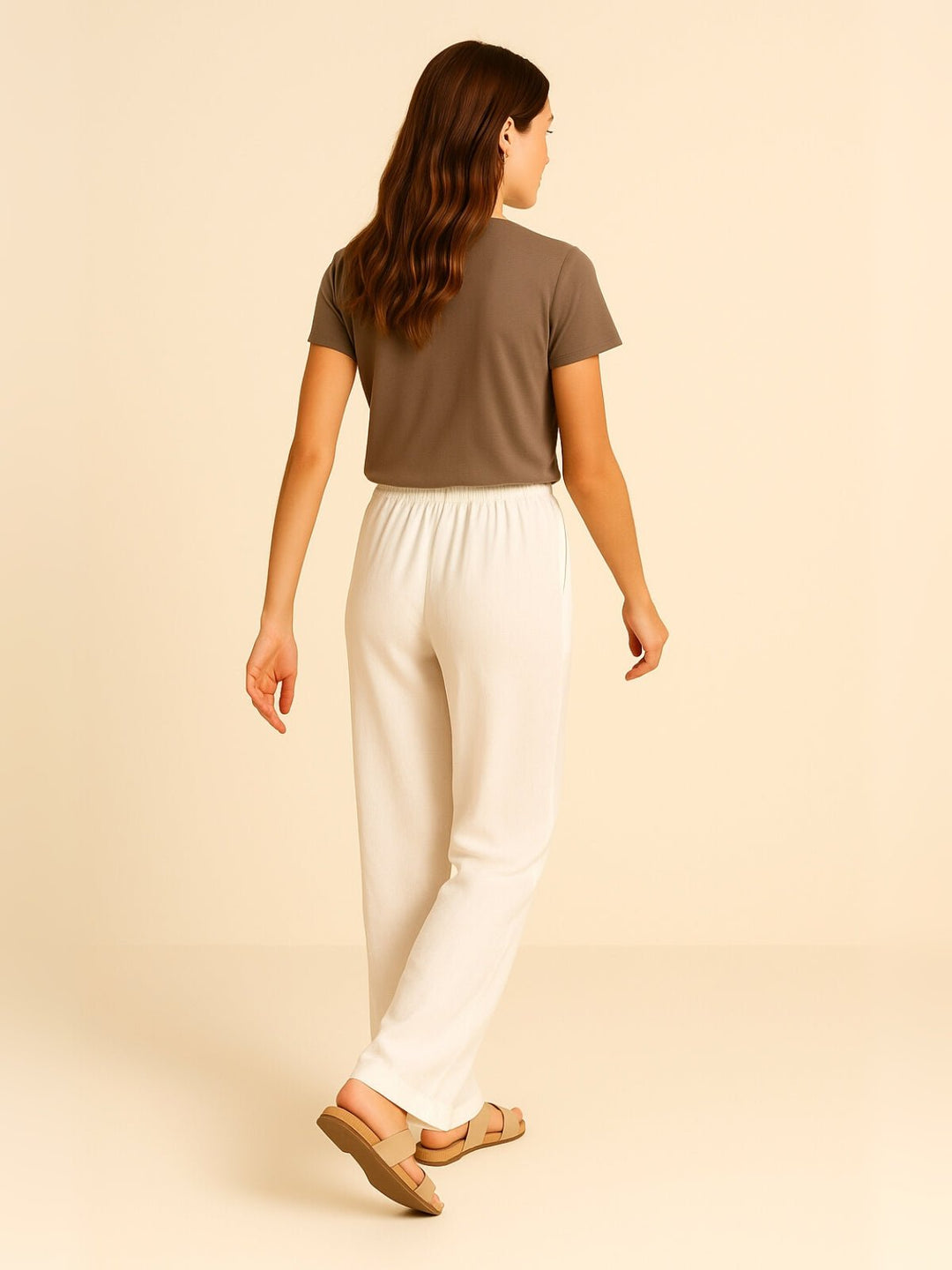 Femme portant Pantalon En Lin Ysoria | Pantalon fluide à fleurs brodées