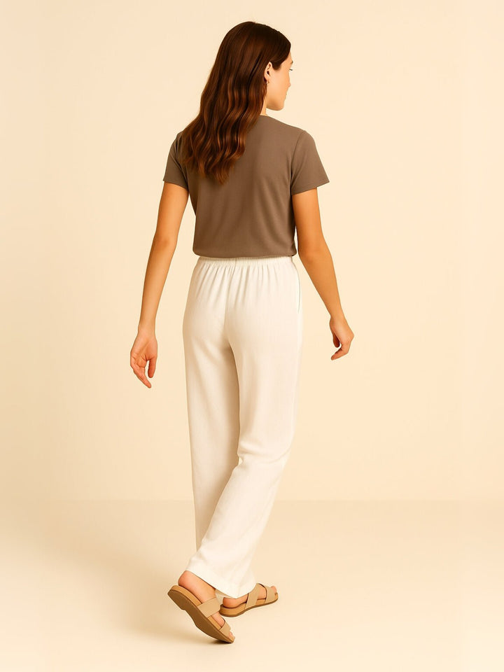 Femme portant Pantalon En Lin Ysoria | Pantalon fluide à fleurs brodées
