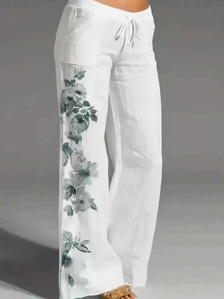 Femme portant Pantalon En Lin Ysoria | Pantalon fluide à fleurs brodées