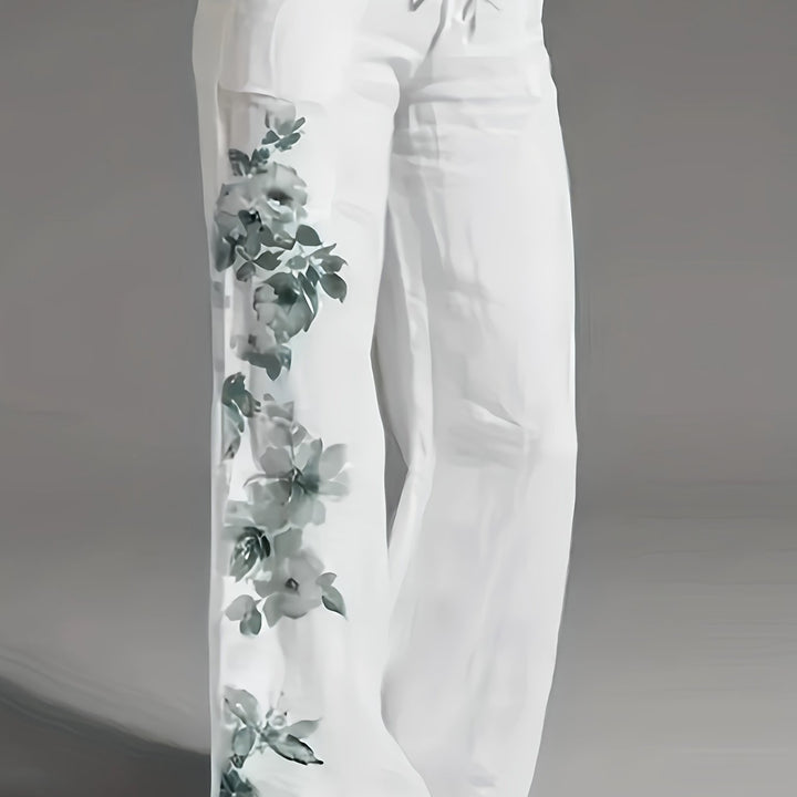 Femme portant Pantalon En Lin Ysoria | Pantalon fluide à fleurs brodées