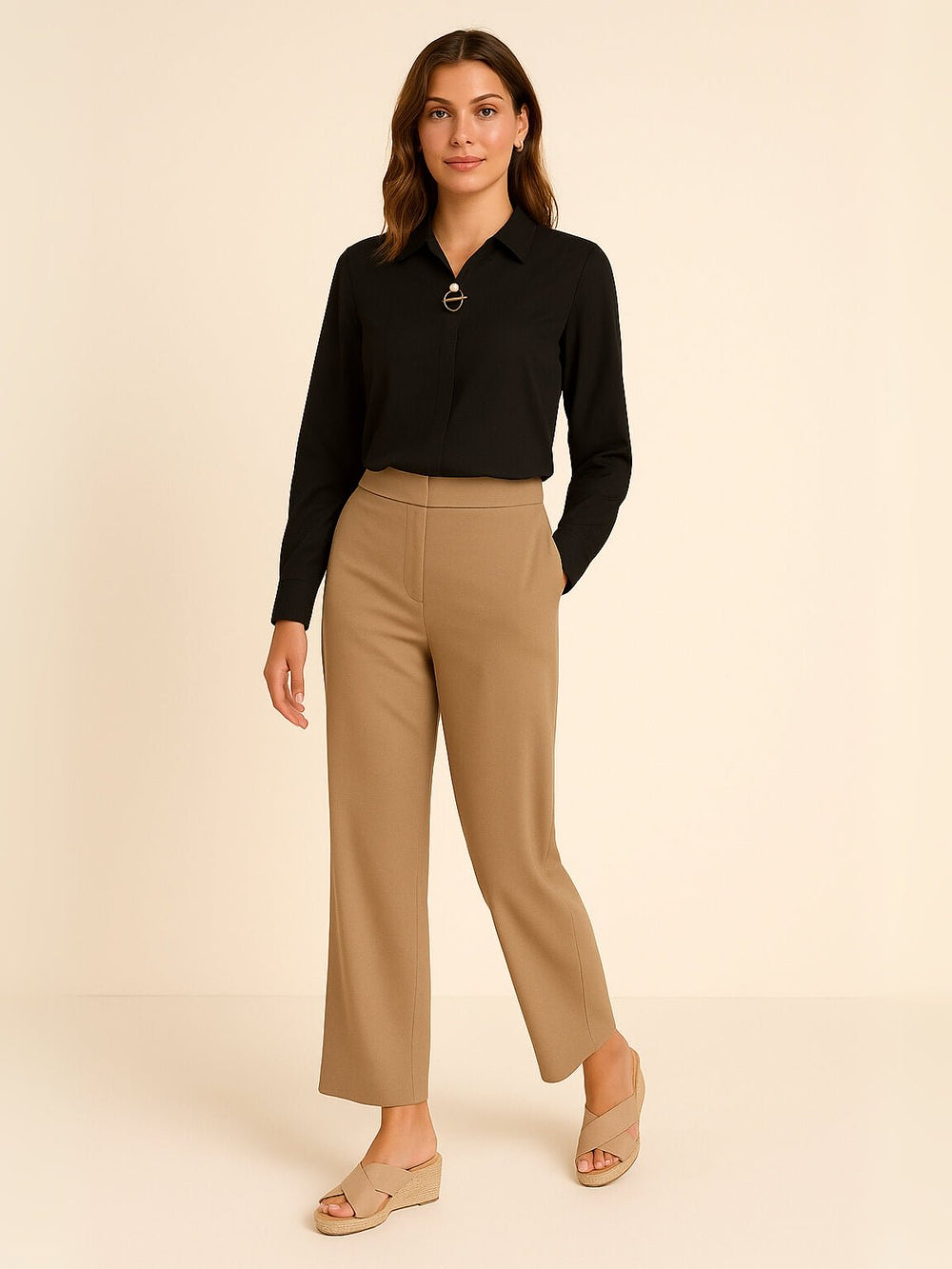 Femme portant Blouse Zaféria | Chemisier ajusté à boutons perle