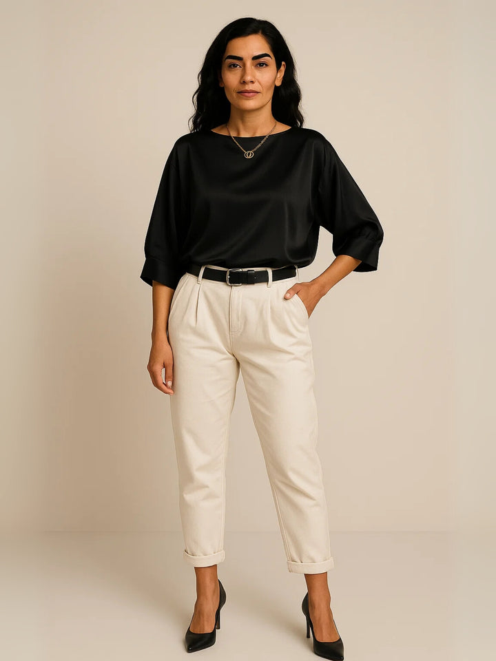 Zanira | Blouse satinée col rond fluide