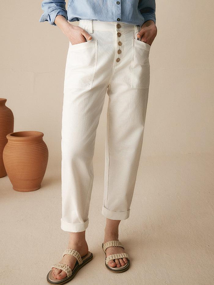Femme portant Pantalon en lin Zelina | Pantalon en lin ajusté