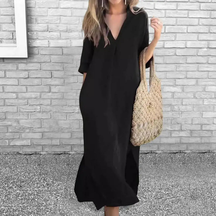Zelyana | Robe chemise streetwear à col en V pour femme - Robes pour femme - Achetez Chez Anabelle