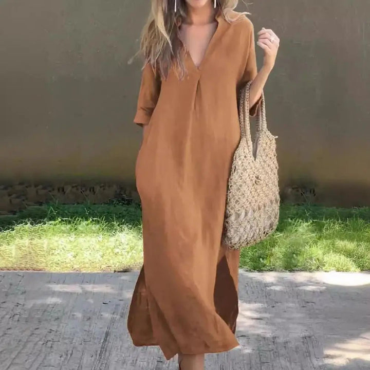 Zelyana | Robe chemise streetwear à col en V pour femme - Robes pour femme - Achetez Chez Anabelle