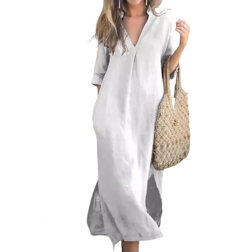 Zelyana | Robe chemise streetwear à col en V pour femme - Robes pour femme - Achetez Chez Anabelle