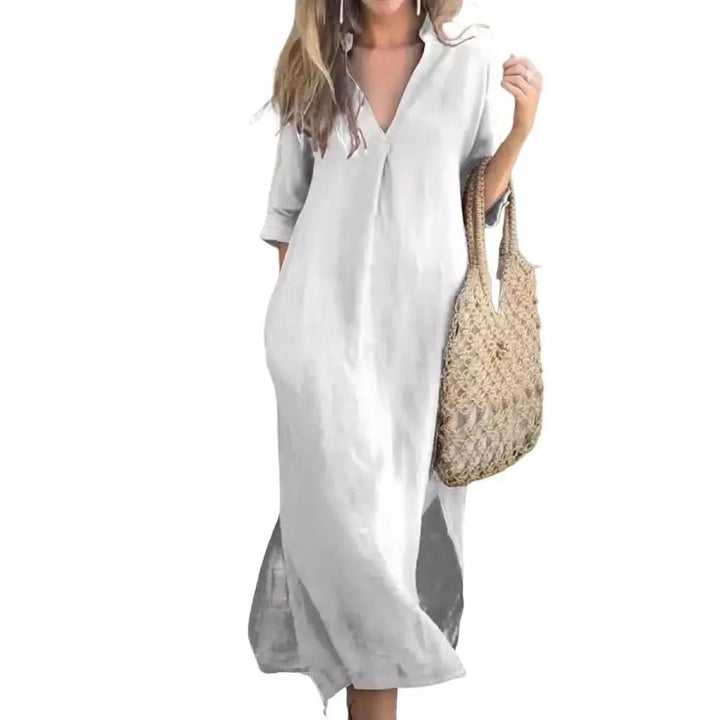 Zelyana | Robe chemise streetwear à col en V pour femme - Robes pour femme - Achetez Chez Anabelle