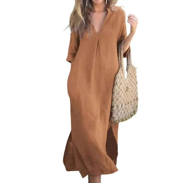Zelyana | Robe chemise streetwear à col en V pour femme - Robes pour femme - Achetez Chez Anabelle