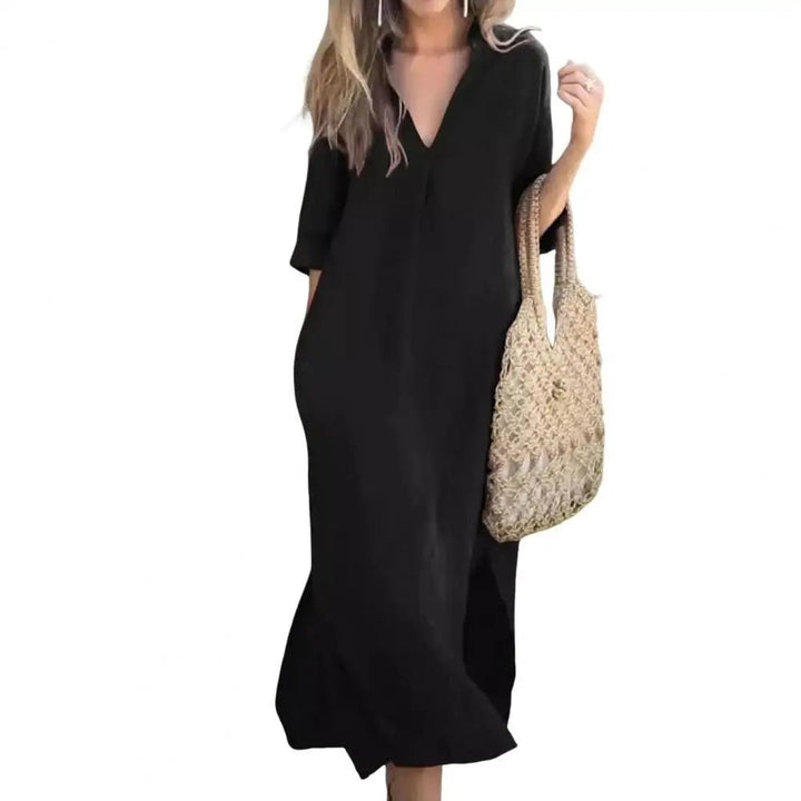 Zelyana | Robe chemise streetwear à col en V pour femme - Robes pour femme - Achetez Chez Anabelle
