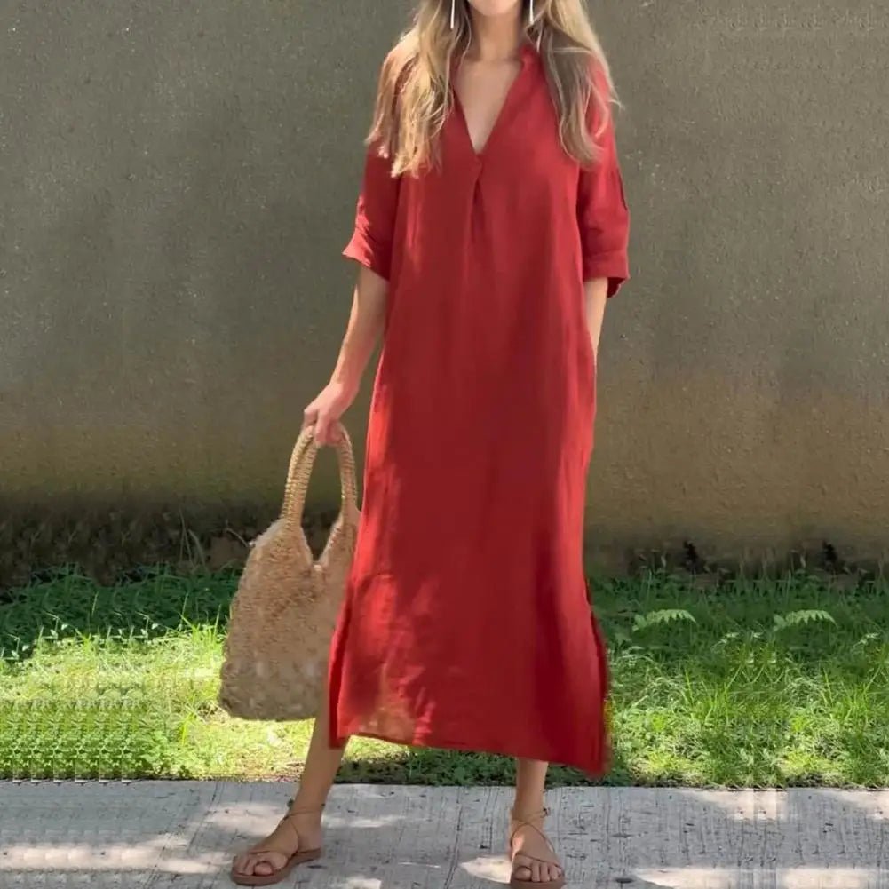 Zelyana | Robe chemise streetwear à col en V pour femme - Robes pour femme - Achetez Chez Anabelle