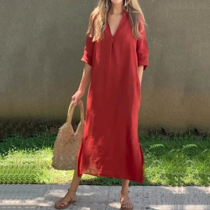 Zelyana | Robe chemise streetwear à col en V pour femme - Robes pour femme - Achetez Chez Anabelle