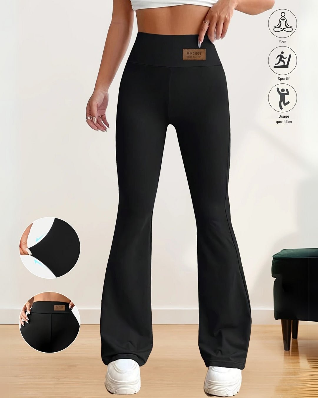 Femme portant Legging Zorelia | Legging évasé sculptant taille haute